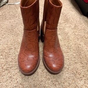 Target Cognac Snakeskin-Print Mid-Calf Ankle Boots